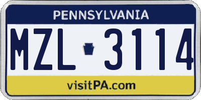 PA license plate MZL3114