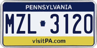 PA license plate MZL3120
