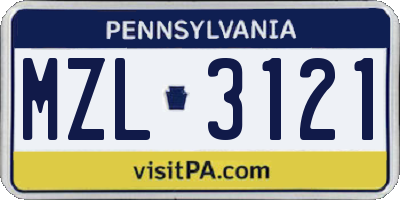 PA license plate MZL3121