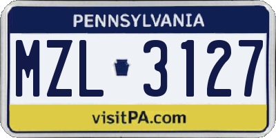 PA license plate MZL3127
