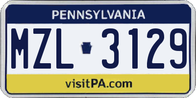 PA license plate MZL3129