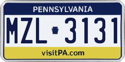 PA license plate MZL3131