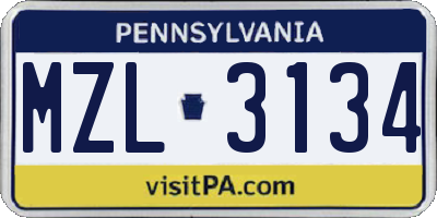 PA license plate MZL3134