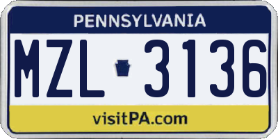 PA license plate MZL3136