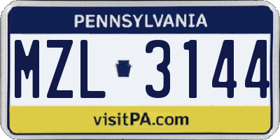 PA license plate MZL3144