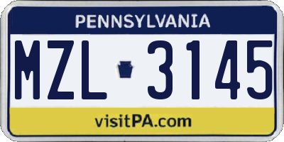 PA license plate MZL3145