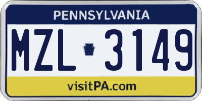 PA license plate MZL3149