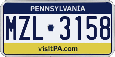 PA license plate MZL3158