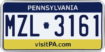 PA license plate MZL3161