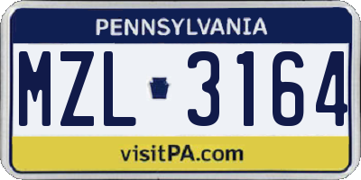PA license plate MZL3164
