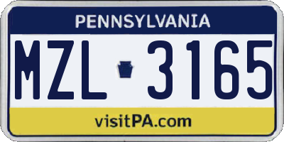 PA license plate MZL3165