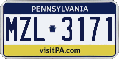 PA license plate MZL3171