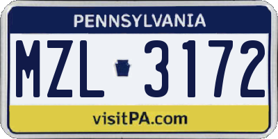 PA license plate MZL3172