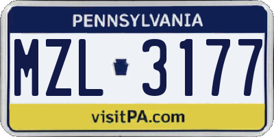 PA license plate MZL3177