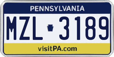 PA license plate MZL3189