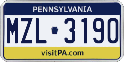 PA license plate MZL3190
