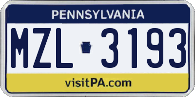 PA license plate MZL3193