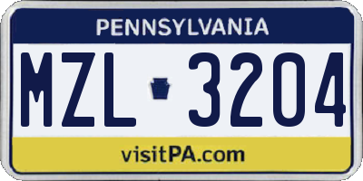 PA license plate MZL3204