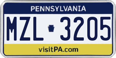 PA license plate MZL3205