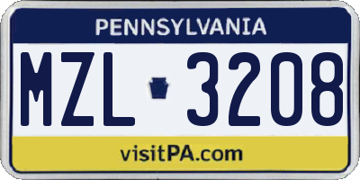 PA license plate MZL3208