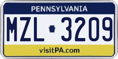 PA license plate MZL3209