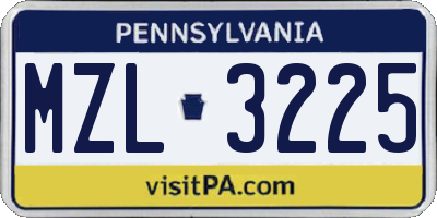 PA license plate MZL3225