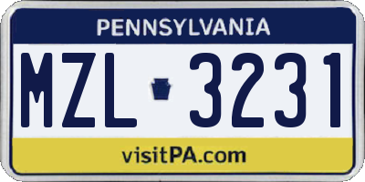 PA license plate MZL3231