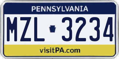 PA license plate MZL3234