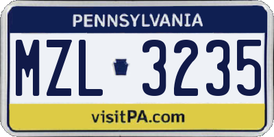 PA license plate MZL3235