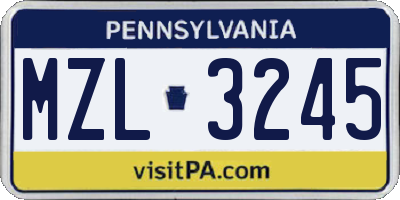 PA license plate MZL3245