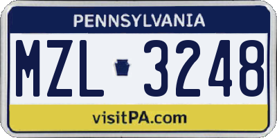PA license plate MZL3248