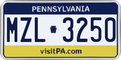 PA license plate MZL3250