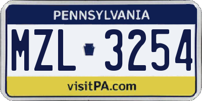 PA license plate MZL3254