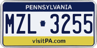PA license plate MZL3255