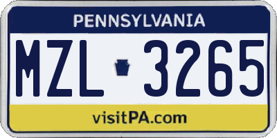 PA license plate MZL3265