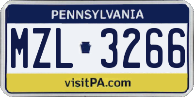 PA license plate MZL3266
