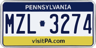 PA license plate MZL3274