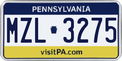 PA license plate MZL3275