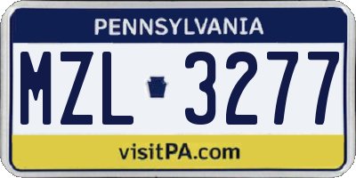 PA license plate MZL3277