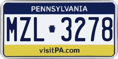 PA license plate MZL3278