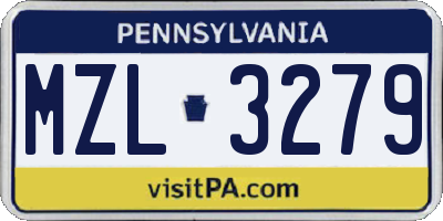 PA license plate MZL3279