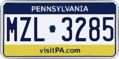 PA license plate MZL3285