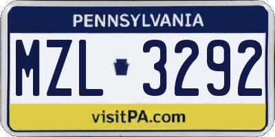 PA license plate MZL3292