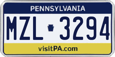 PA license plate MZL3294