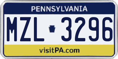 PA license plate MZL3296