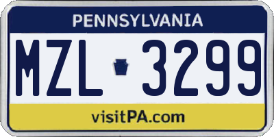 PA license plate MZL3299