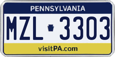 PA license plate MZL3303