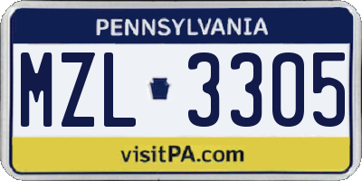 PA license plate MZL3305