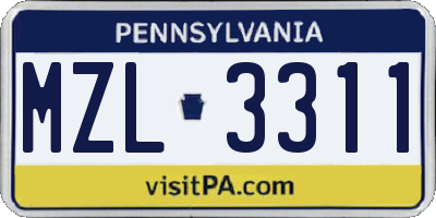 PA license plate MZL3311
