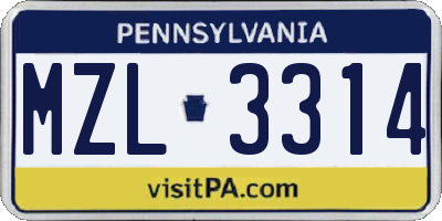 PA license plate MZL3314